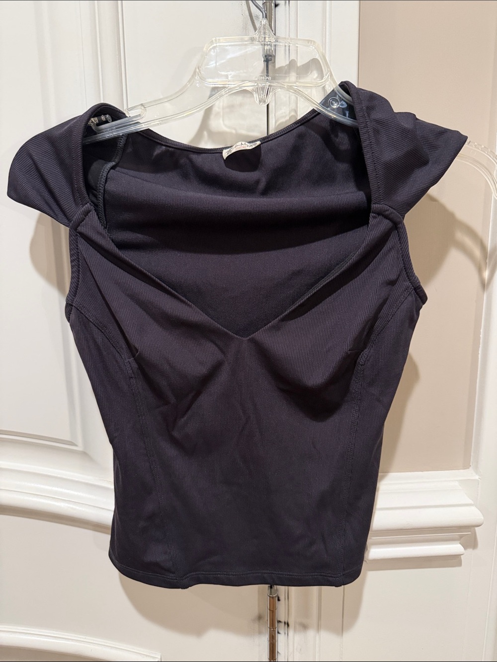 Free People Black Cap-Sleeve V-Neck Performance Top